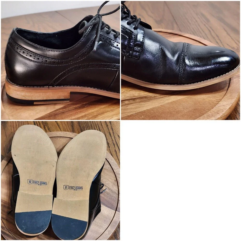 Stacy Adams Dress Shoes Mens Size 11 Black Leather Cap Toe Derby Memory Foam